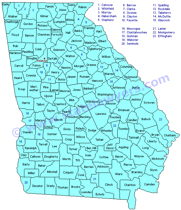 map of georgia with cities and counties. Georgia County Map